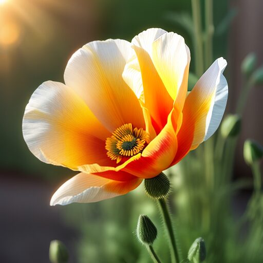 An orange and white poppy flower in the sun.