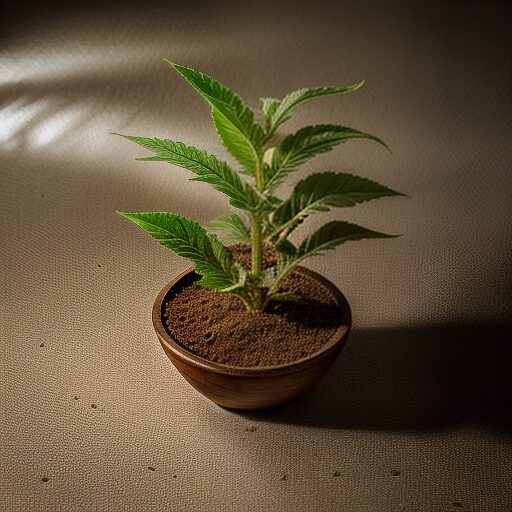 A small plant in a pot on a table.