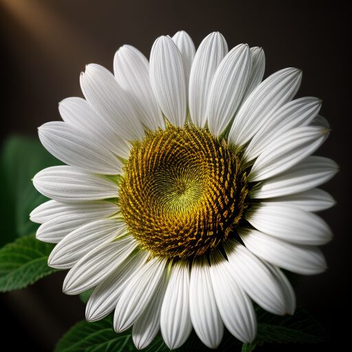 A white daisy in front of a dark background.